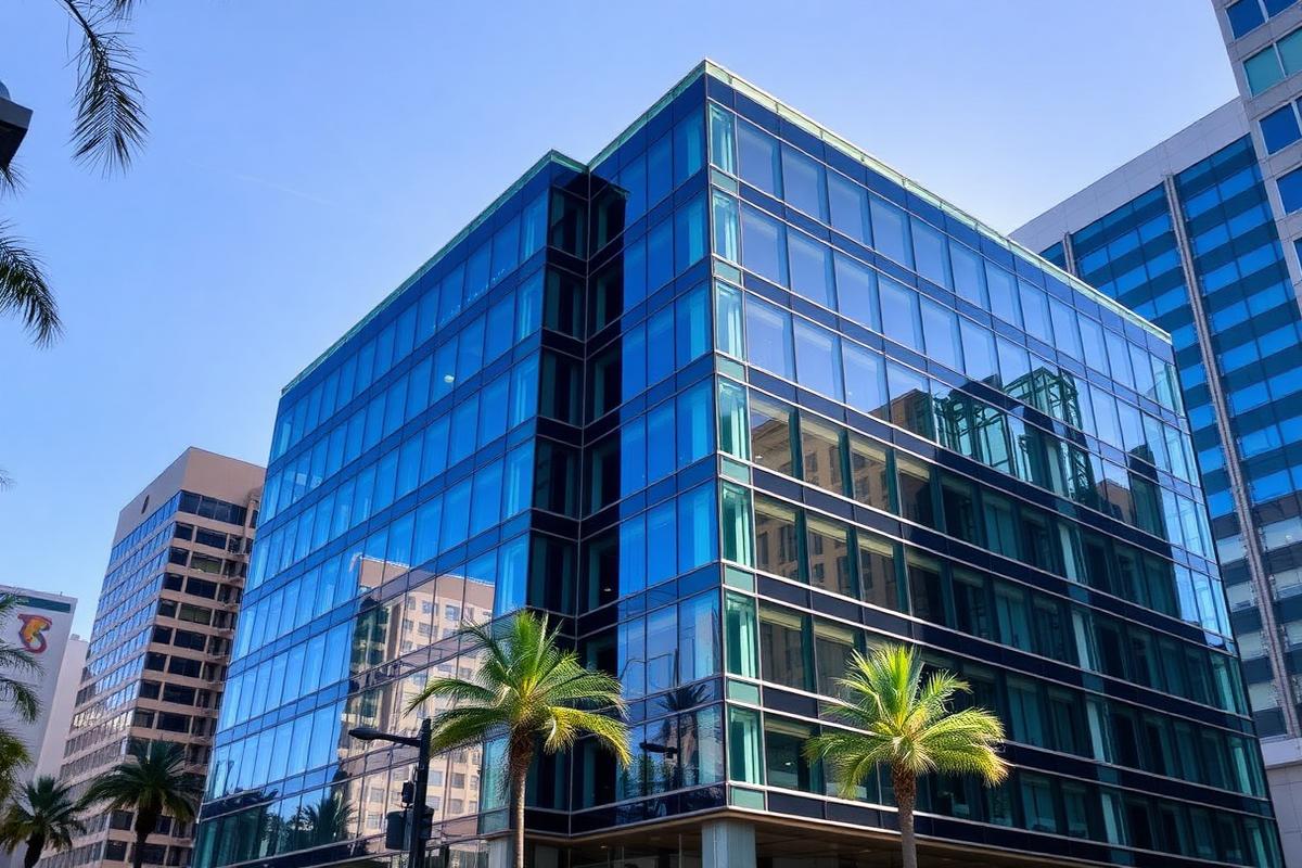Modern commercial office building in downtown San Diego representing commercial mold inspection service