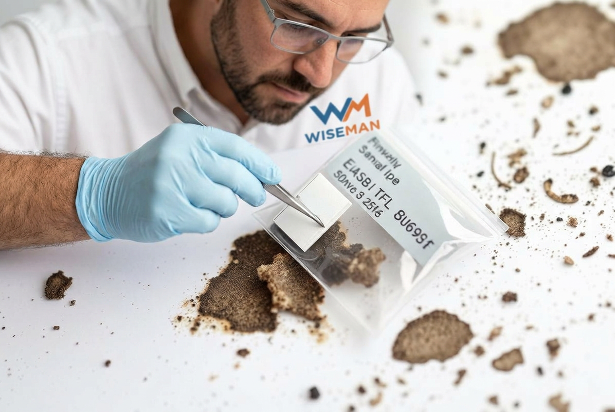 Mold testing sample collection with tape lift in a San Diego home